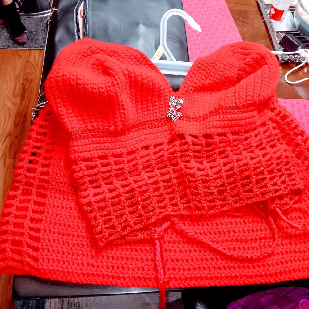 Elegant Red Crochet Skirt Set